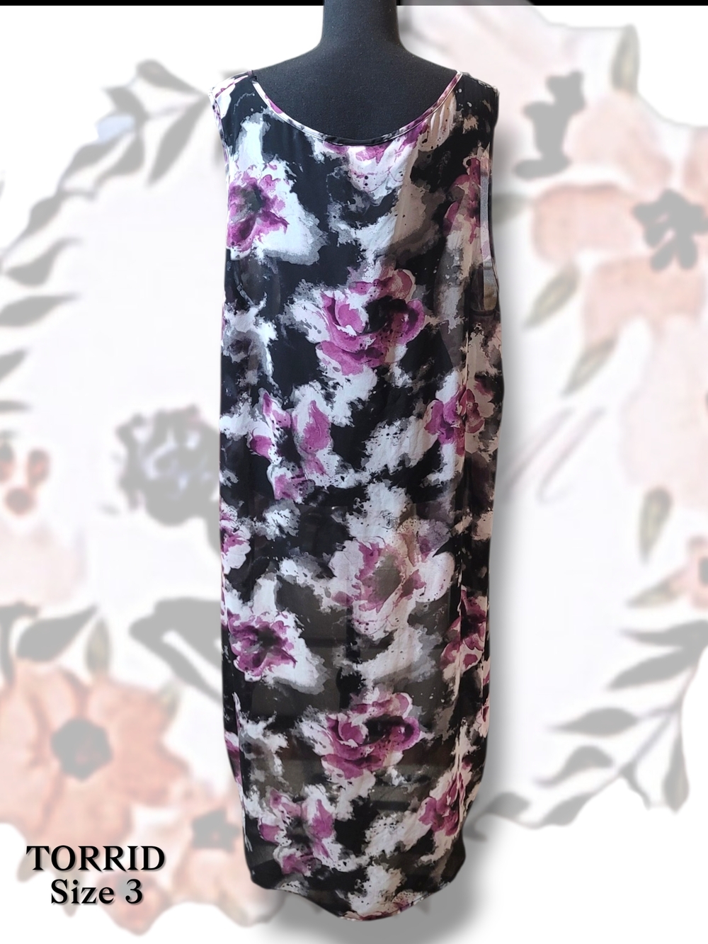 Torrid Sheer Floral Print Cold-Shoulder High-Low Tunic Top Size 3 - Picture 4 of 6